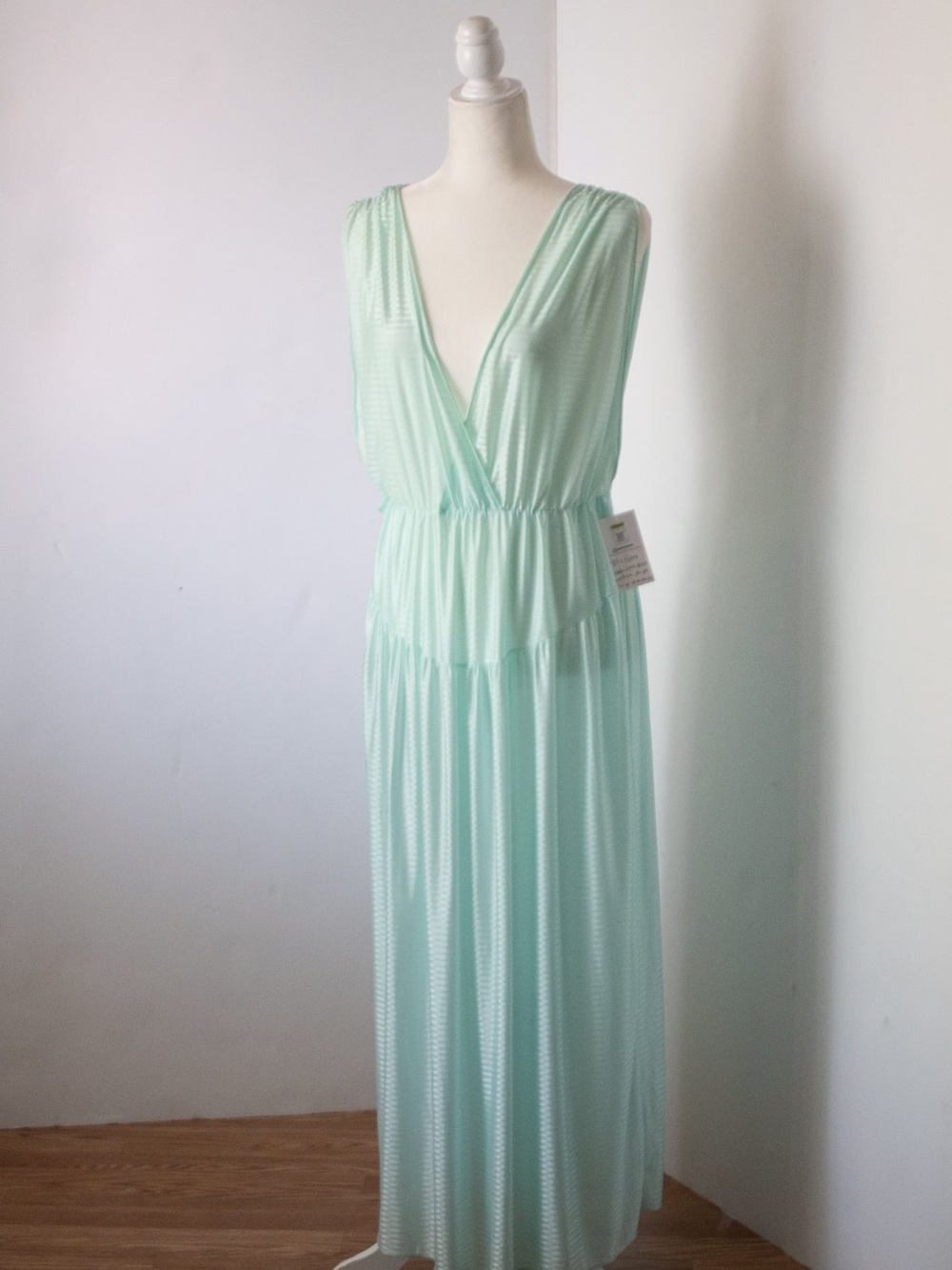 Vintage 80'sv Petra Fashions Mint Green V-Neck Maxi Slip Dress Nightgown